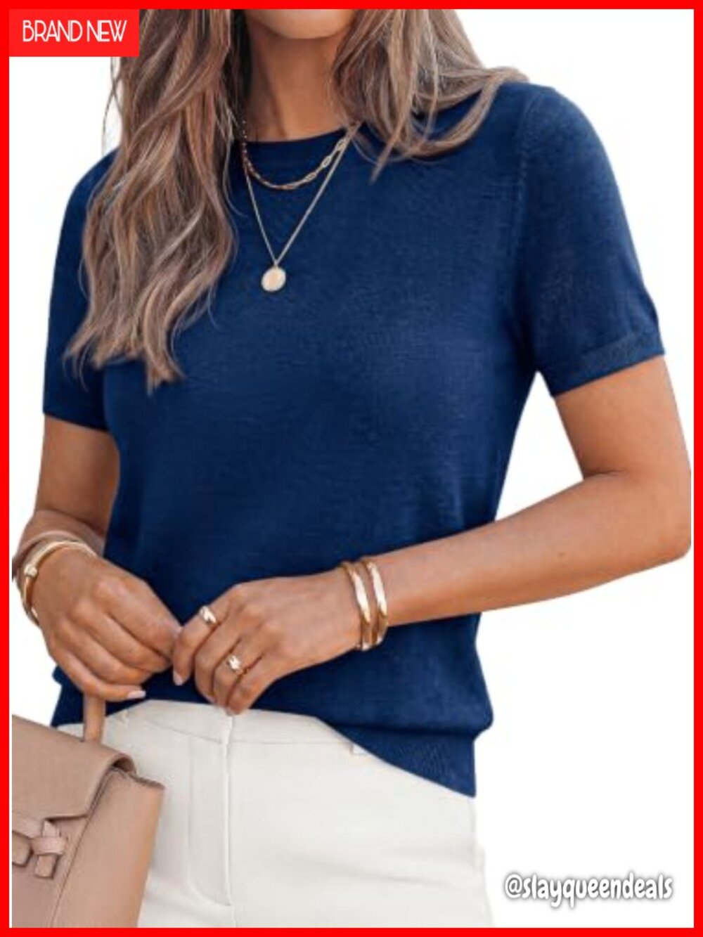 PRETTYGARDEN Short Sleeve Knit Sweater Top Crew Neck Pullover